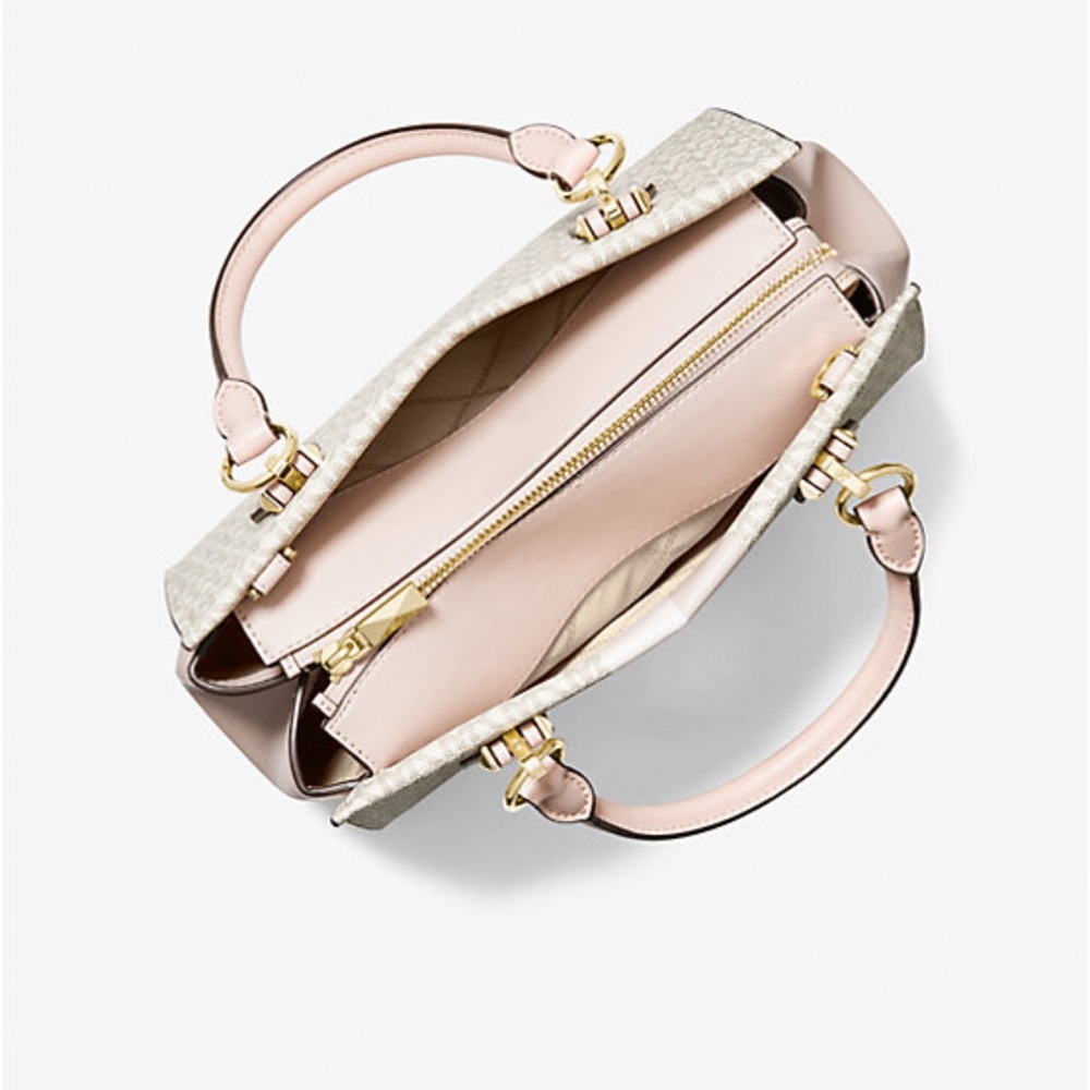 ✨✨NEW✨✨Marilyn Medium Logo Stripe Satchel.✨✨VANILLA/SOFT PINK - Picture 4 of 5